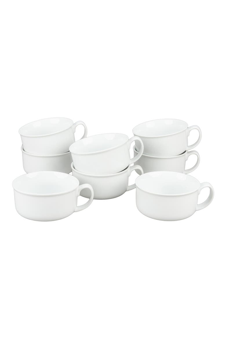 Set of 8 Soup Bowls with Handles, Main, color, WHITE