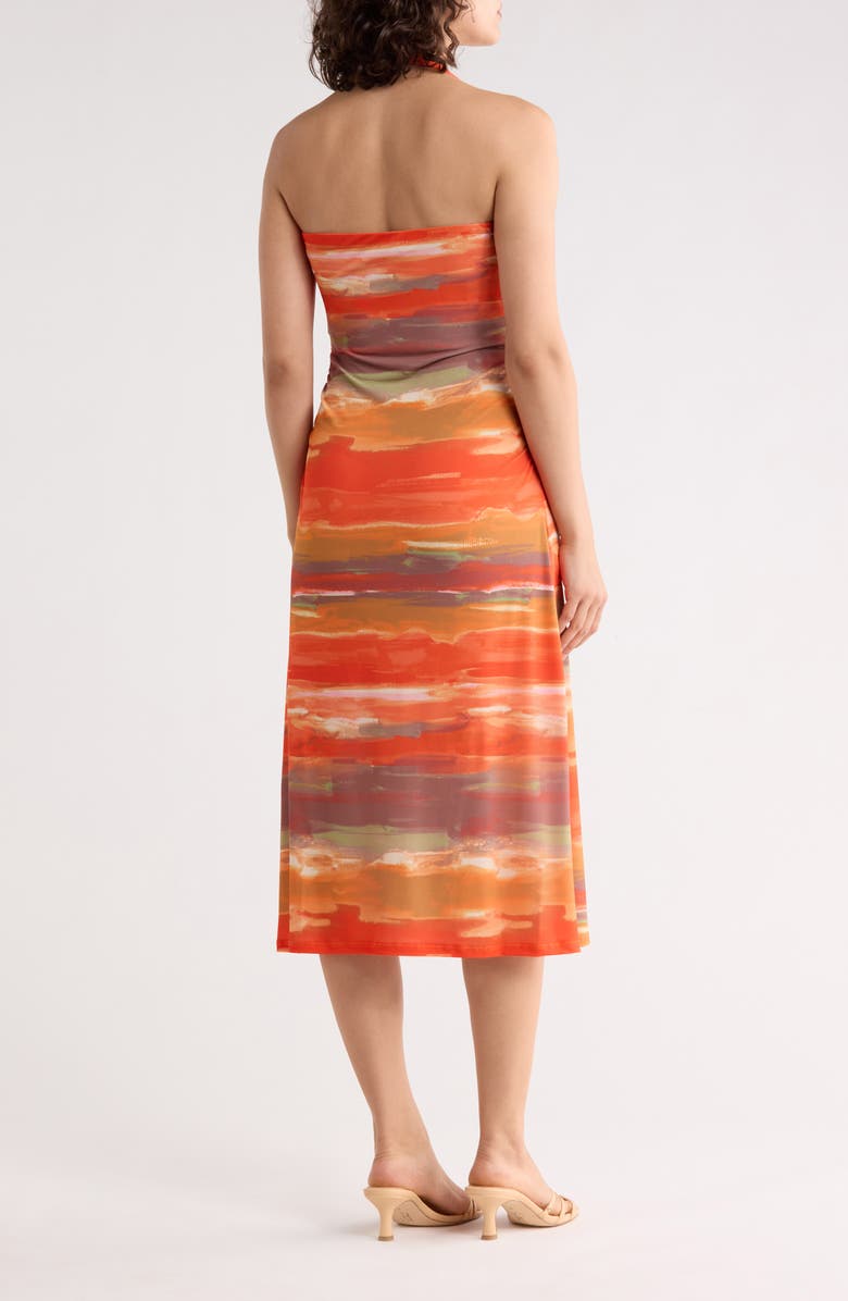 WEST K Ruched Halter Midi Dress, Alternate, color, Orange Brush
