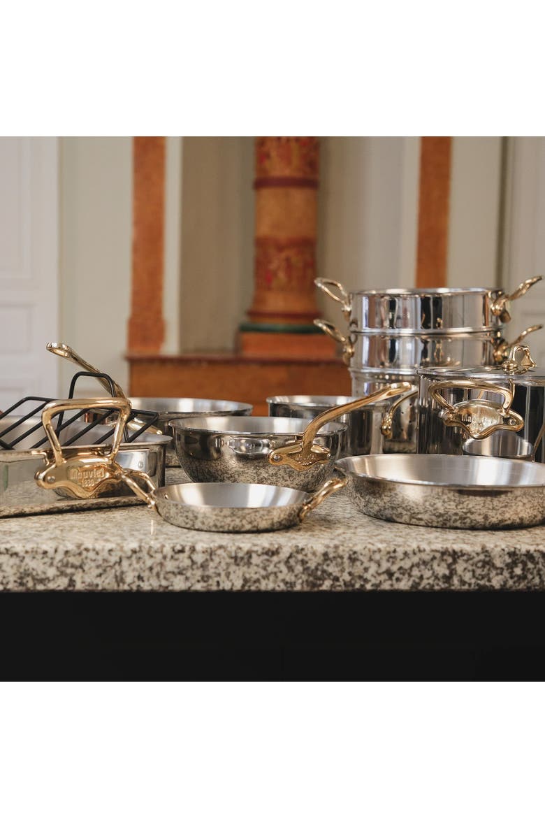M'Cook B 5-Ply Polished Stainless Steel Frying Pan With Brass Handle, 10.2-inch, Alternate, color, Silver
