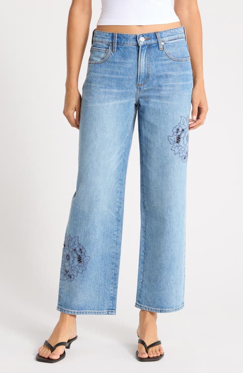 Rylann Embroidered Eyelet Wide Leg Jeans (Sail On Embroidered)