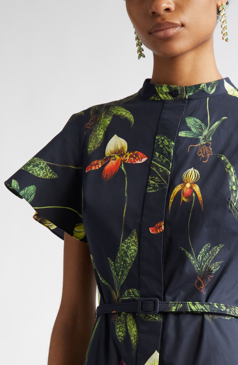 Oscar de la Renta Orchid Short Sleeve Poplin Belted Shirtdress, Alternate, color, 