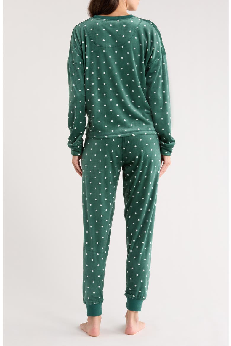 Let's Get Toasty Polka Dot Velour Pajamas, Alternate, color, DARK FOREST