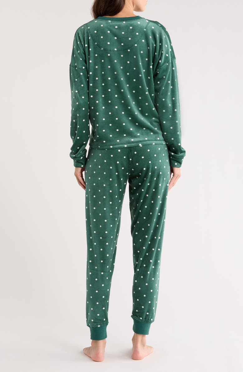 PJ Salvage Let's Get Toasty Polka Dot Velour Pajamas, Alternate, color, Dark Forest
