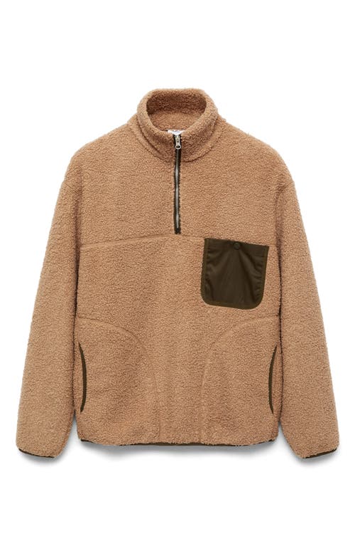 Mango Men's Regular-fit Fleece Quarter-zip Pullover In Medium Brown