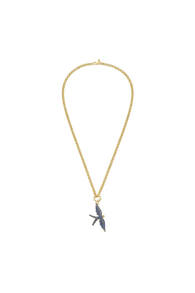 14K Gold Wings of Love Sapphire Swallow Charm Rolo Necklace, Main, color, GOLD