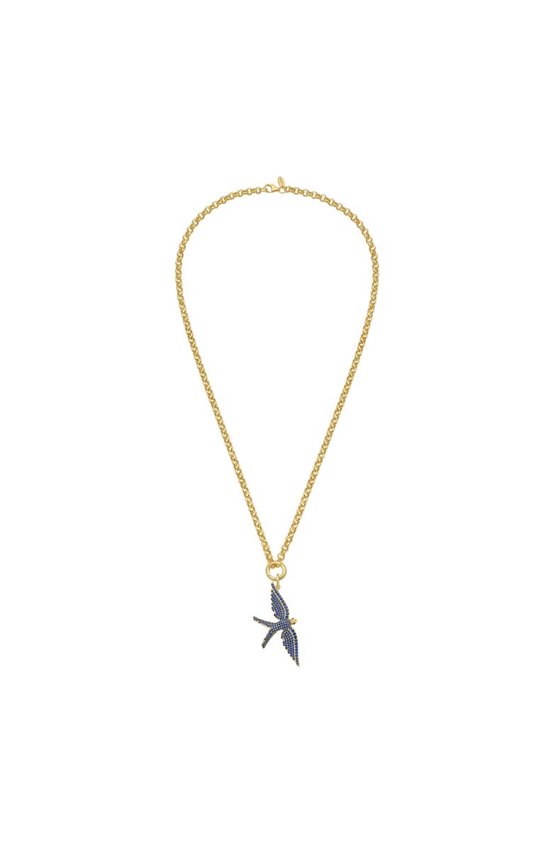Lionheart 14K Gold Wings of Love Sapphire Swallow Charm Rolo Necklace, Main, color, Gold