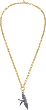Lionheart 14K Gold Wings of Love Sapphire Swallow Charm Rolo Necklace