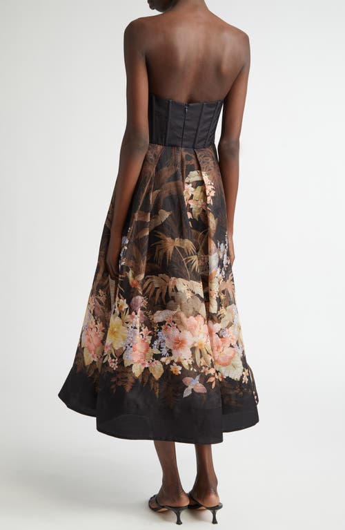 Zimmermann Illuminate Draped Midi Dress In Black Tropical In Black Tropical