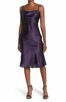 bebe Satin Cowl Neck Midi Dress