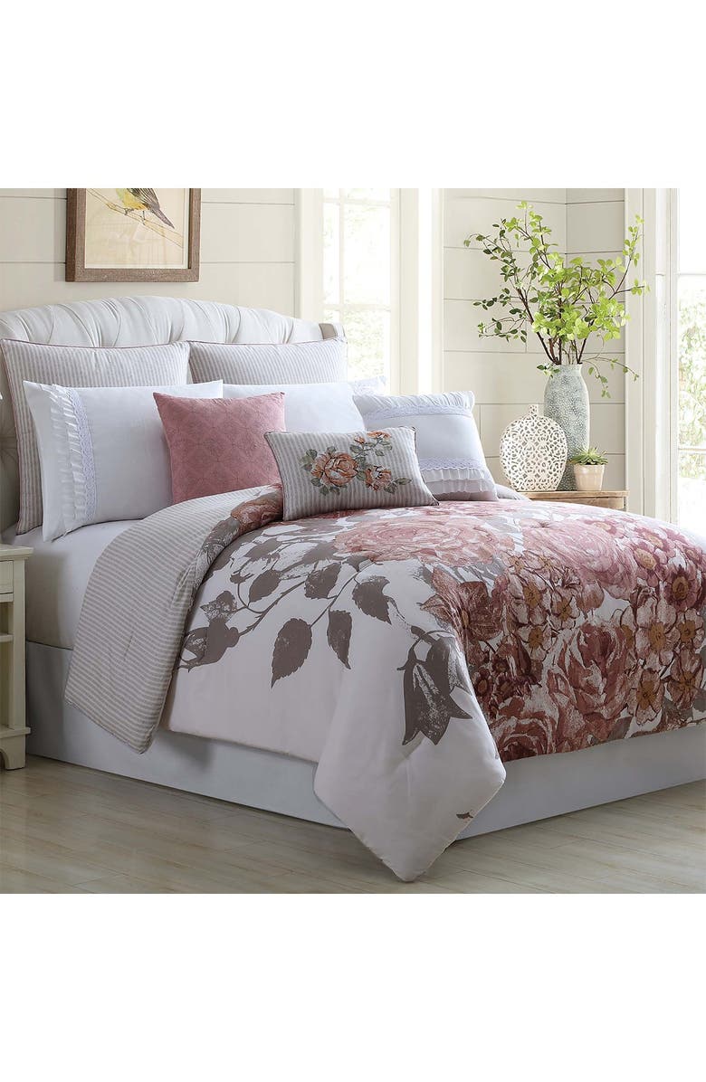 Modern Threads King/California King Fiona Embellished Comforter Set - Off-White/Rose, Main, color, 