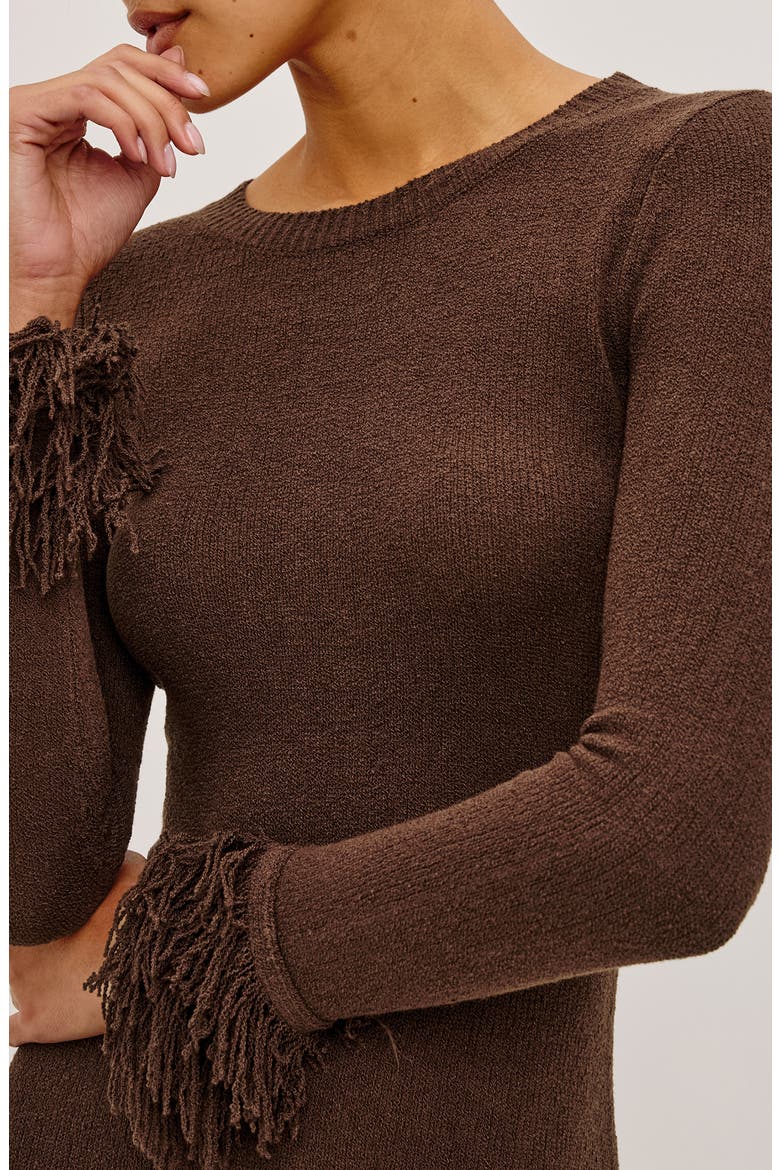 Alejandra Fringe Long Sleeve Midi Dress, Alternate, color, ESPRESSO