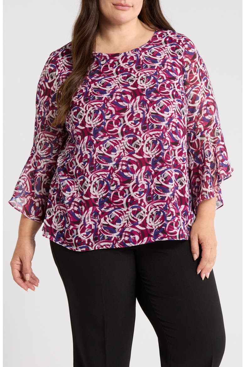 Ruffle Sleeve Top, Main, color, CERISE MULTI