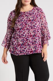 KASPER Ruffle Sleeve Top