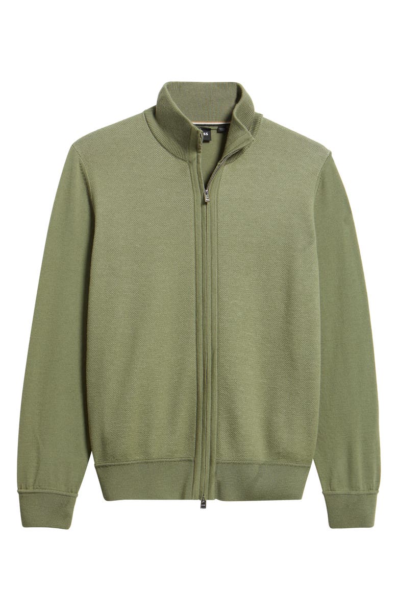 BOSS Illarione Zip Wool Cardigan, Alternate, color, Medium Green