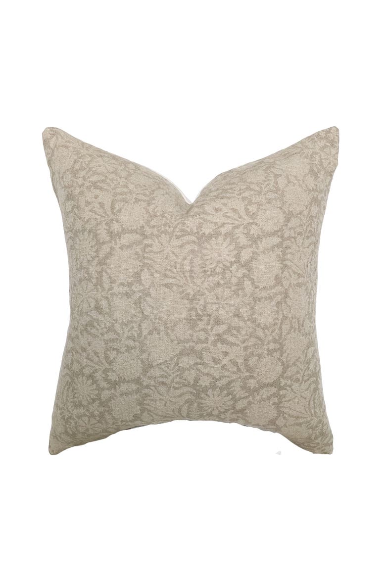 Serena Soft Greige Floral Handblock Pillow Cover, Main, color, Greige