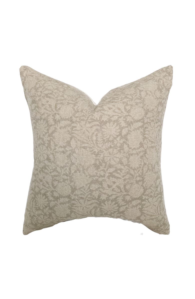 Linen & James Serena Soft Greige Floral Handblock Pillow Cover, Main, color, Greige