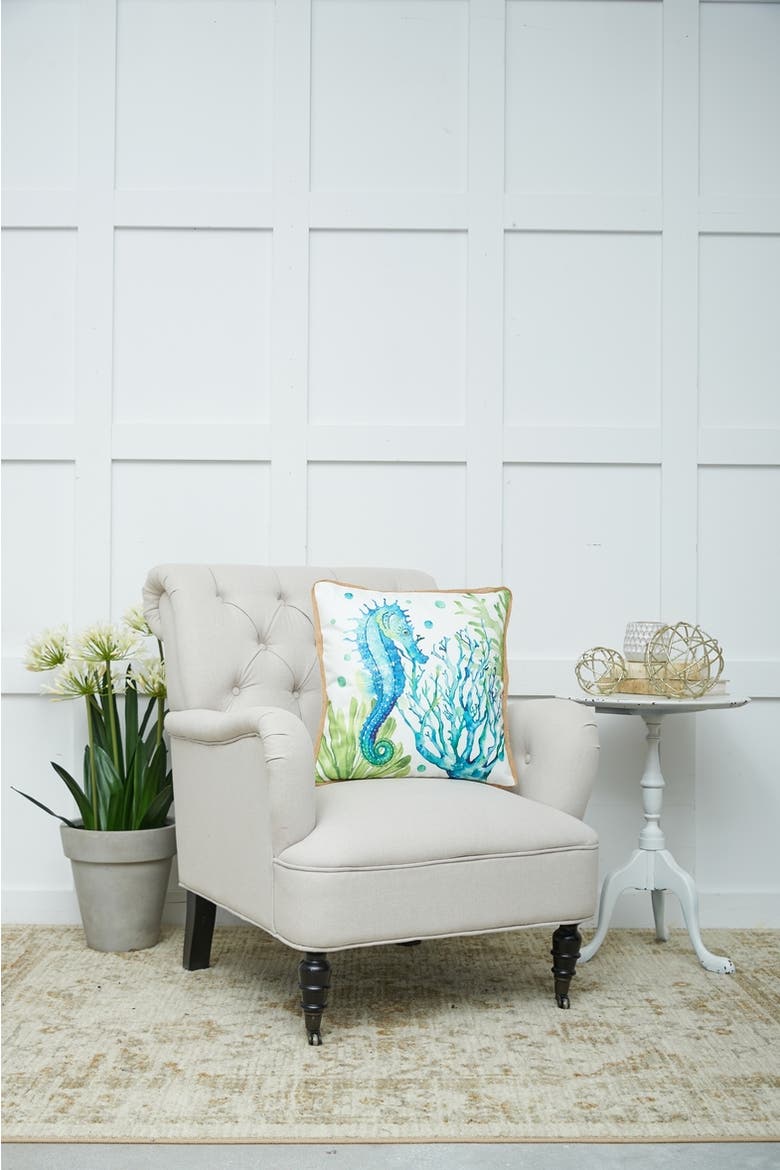 Nautical Seahorse Embroidered Accent Throw Pillow 18" x 18", Alternate, color, White