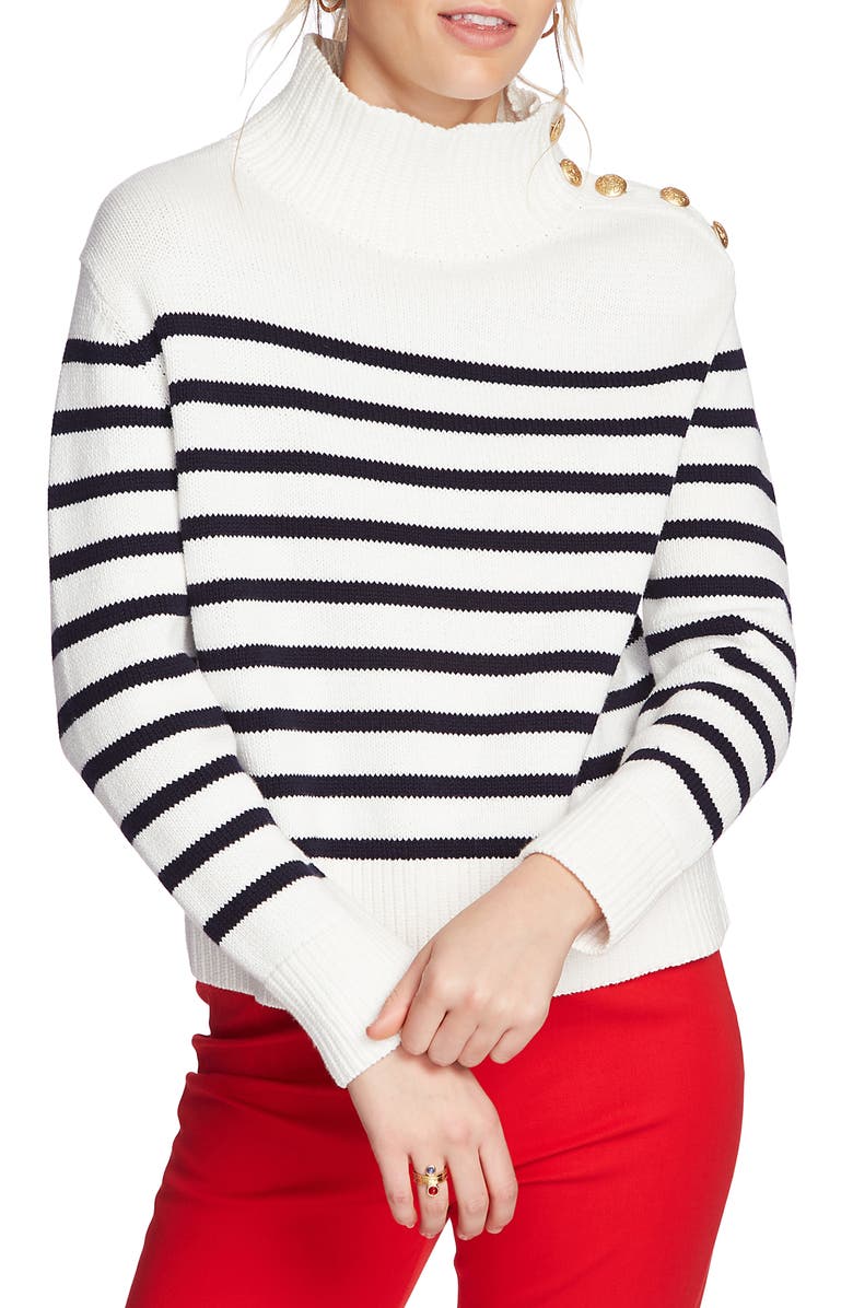 Court & Rowe Stripe Mock Neck Sweater, Main, color, Antique White