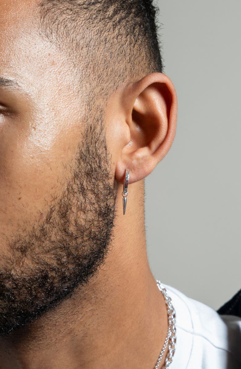 Dower & Hall Men's Single Hammered Raindrop Charm Story Hoop, Alternate, color, Sterling Silver