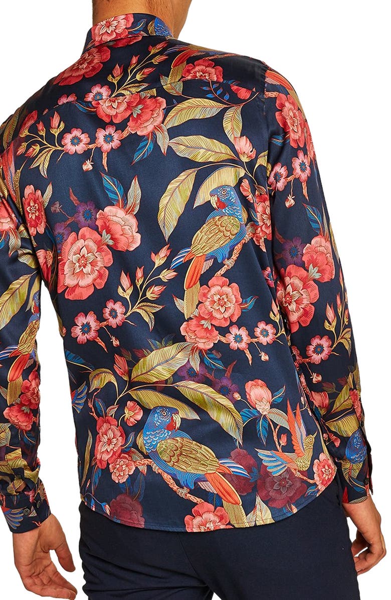 Topman Parrot Floral Sport Shirt, Alternate, color,