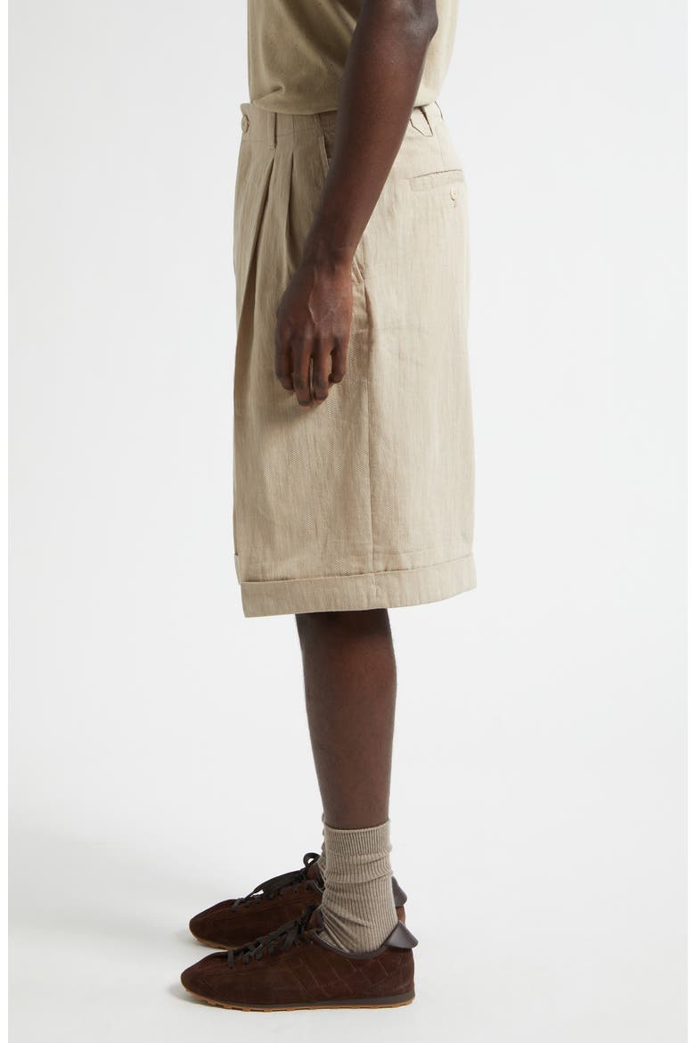 Cuffed Linen Blend Herringbone Bermuda Shorts, Alternate, color, BEIGE