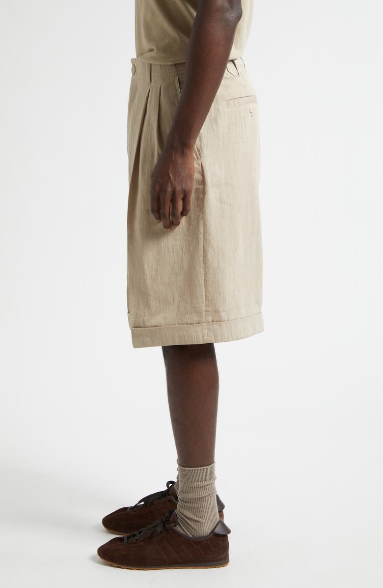 Jacquemus Cuffed Linen Blend Herringbone Bermuda Shorts, Alternate, color, Beige