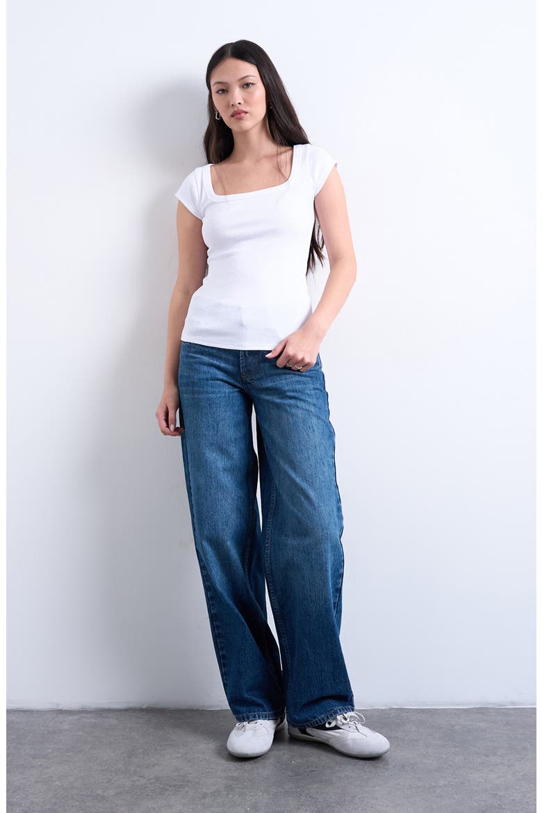 Rib Square Neck T-Shirt, Alternate, color, WHITE