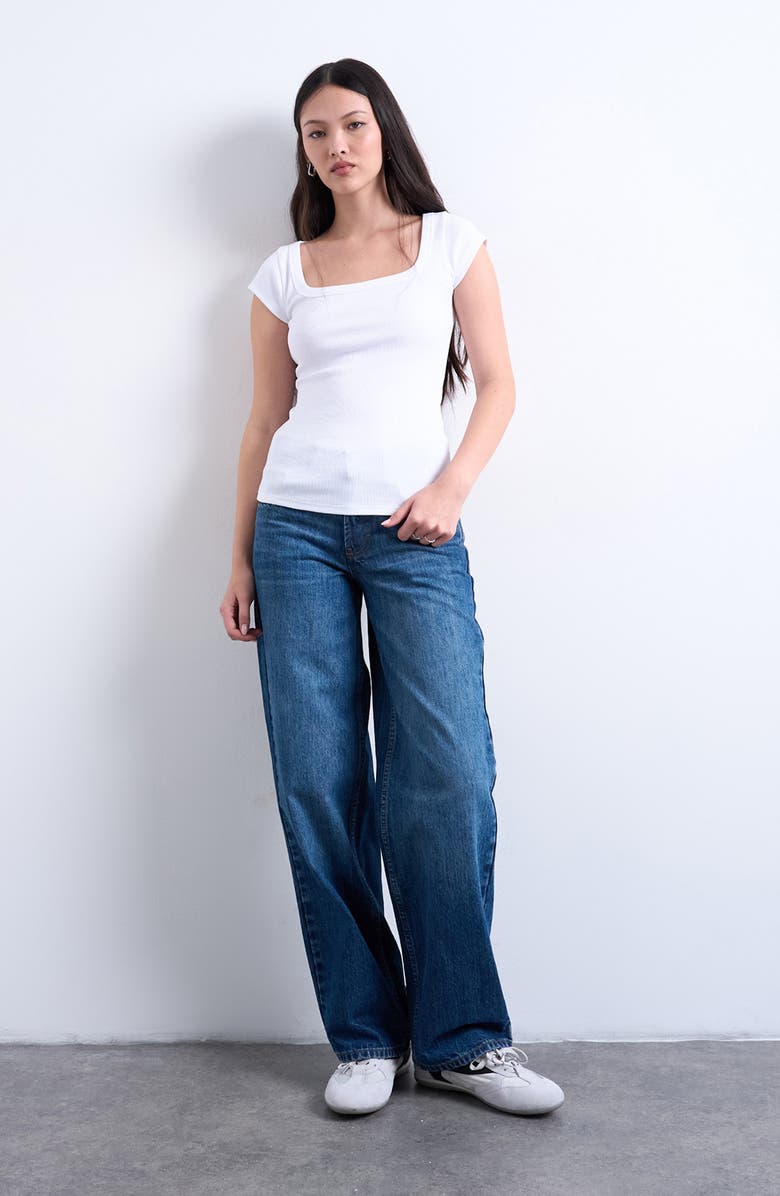 Topshop Rib Square Neck T-Shirt, Alternate, color, White