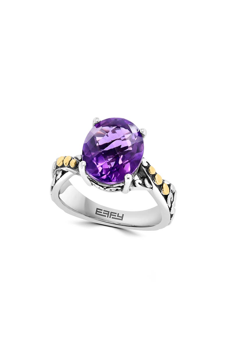 EFFY 18K Yellow Gold & Sterling Silver Amethyst Ring - Size 7, Main, color, 
