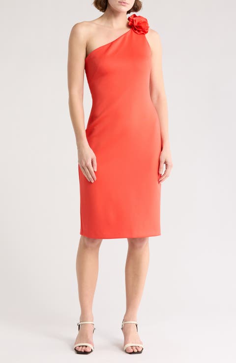 One-Shoulder Rose Cocktail Dress