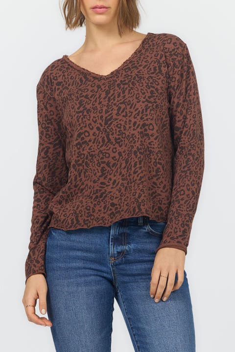 Vanya Long Sleeve V-Neck Slub Knit T-Shirt