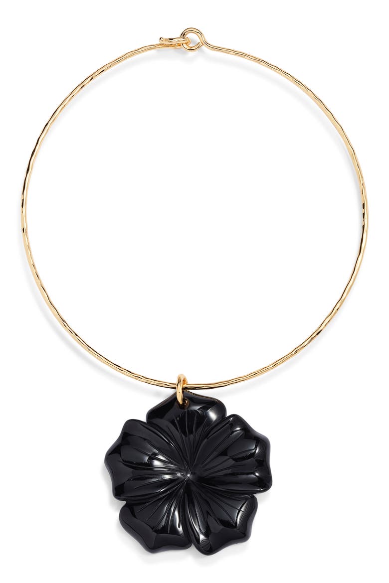 Black Onyx Flower Collar Necklace, Main, color, BLACK