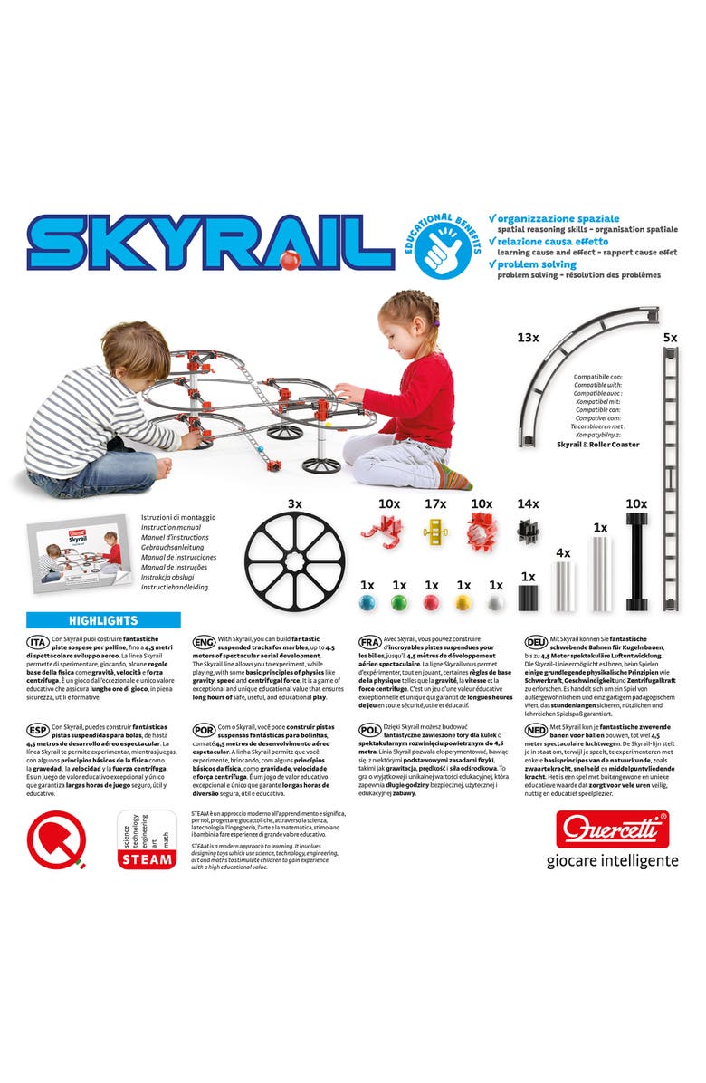 Quercetti Skyrail Starter Set 94pc Rollercoaster Marble Ball Run, STEM Building, Alternate, color, Multicolored