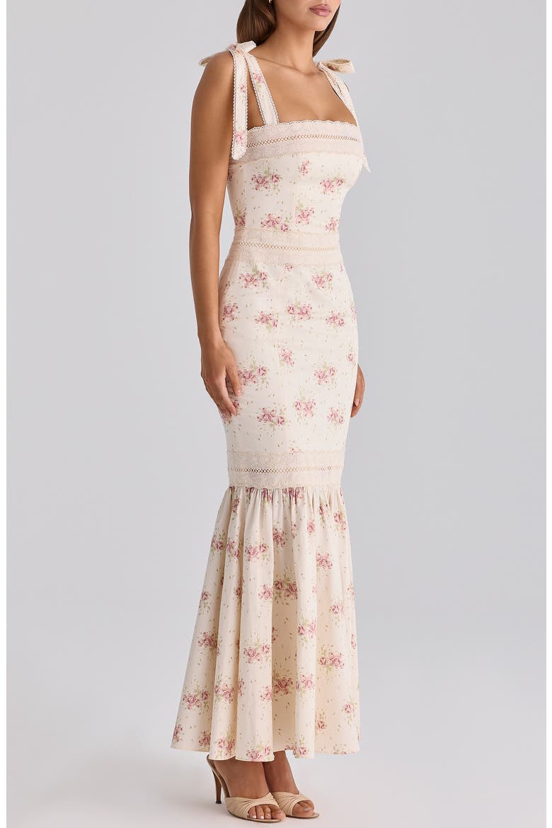 Alessina Floral Print Gown, Alternate, color, IVORY VINTAGE ROSE PRINT