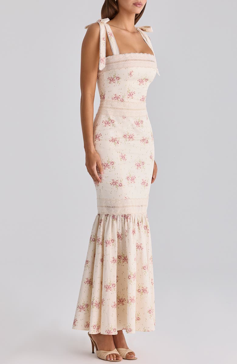 HOUSE OF CB Alessina Floral Print Gown, Alternate, color, Ivory Vintage Rose Print