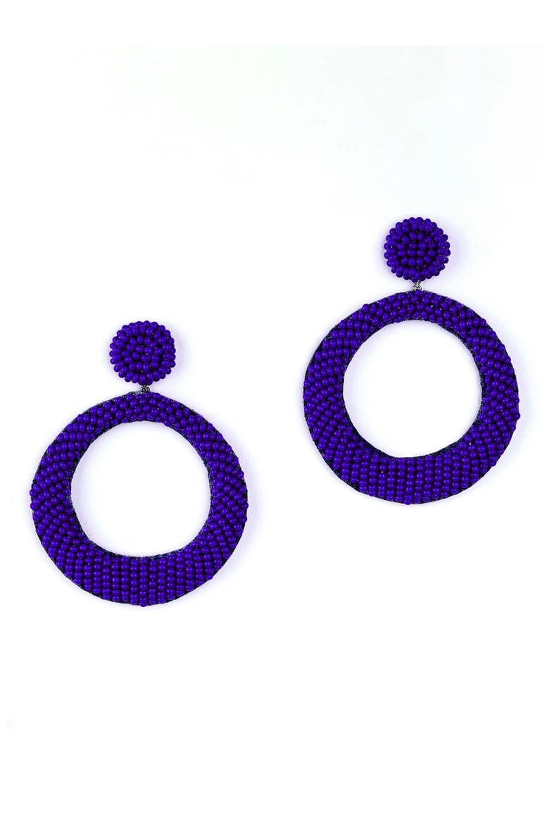 Asta Beaded Hoop Drop Earrings, Main, color, COBALT