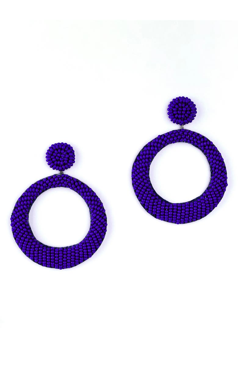 Deepa Gurnani Asta Beaded Hoop Drop Earrings, Main, color, Cobalt