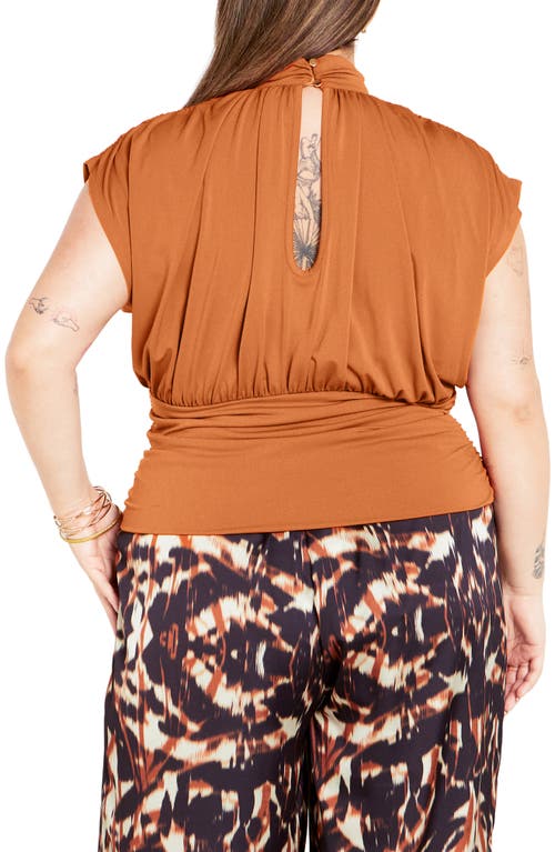 City Chic Kamryn Mock Neck Cap Sleeve Top In Brown