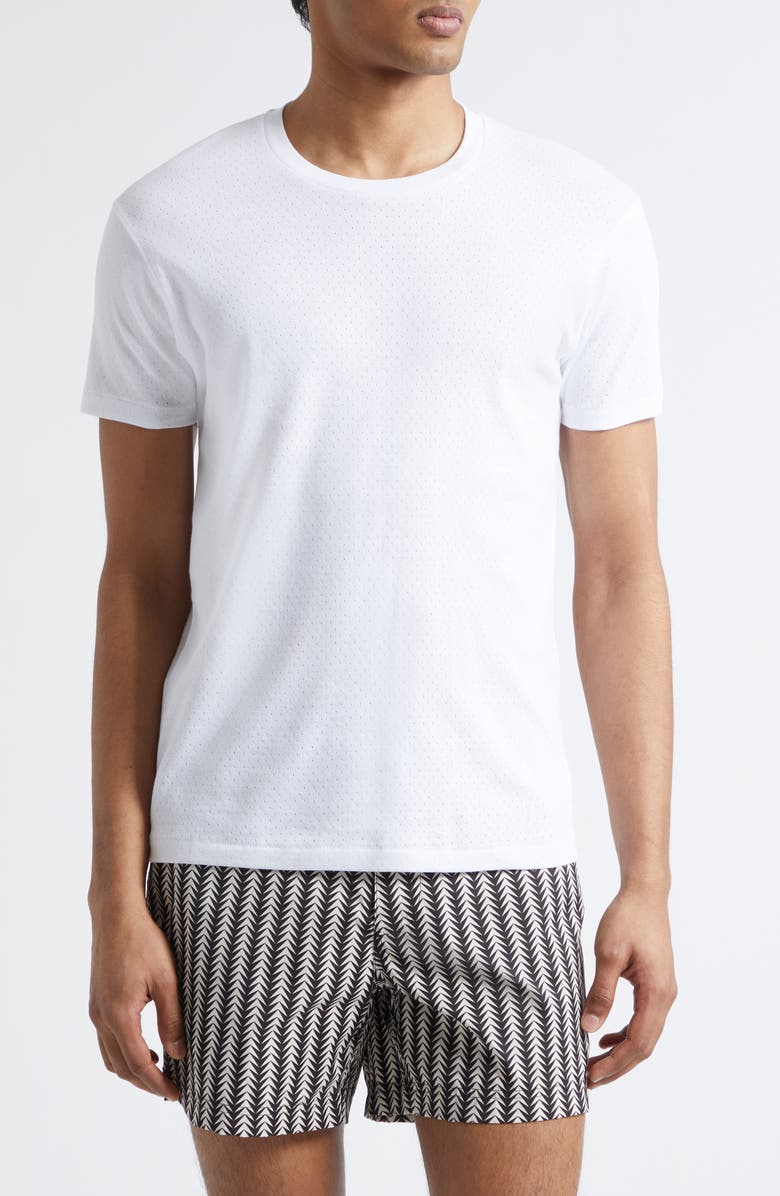 TOM FORD Perforated Rib Crewneck T-Shirt, Main, color, Optical White