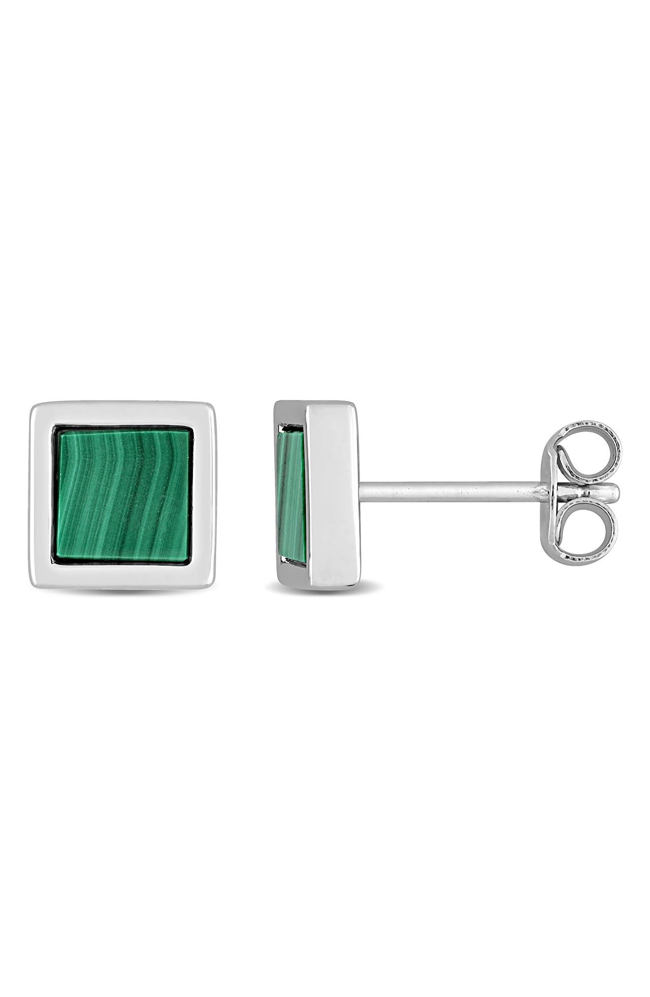 DELMAR Malachite Square Stud Earrings