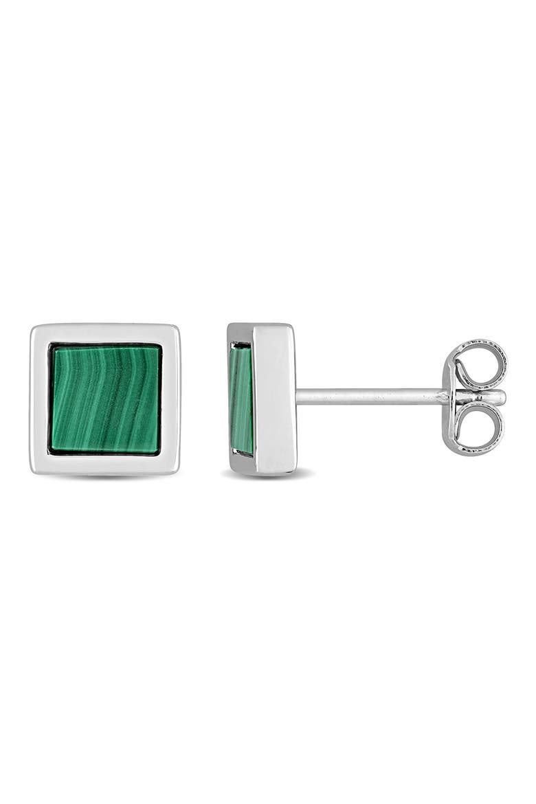 Malachite Square Stud Earrings, Main, color, GREEN