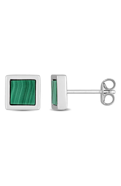 Malachite Square Stud Earrings