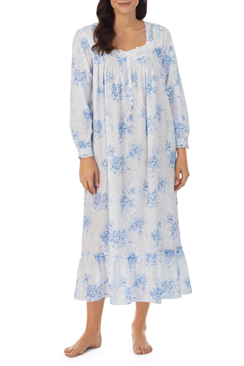 Floral Print Cotton Ballet Nightgown, Main, color, WHITE FLORAL