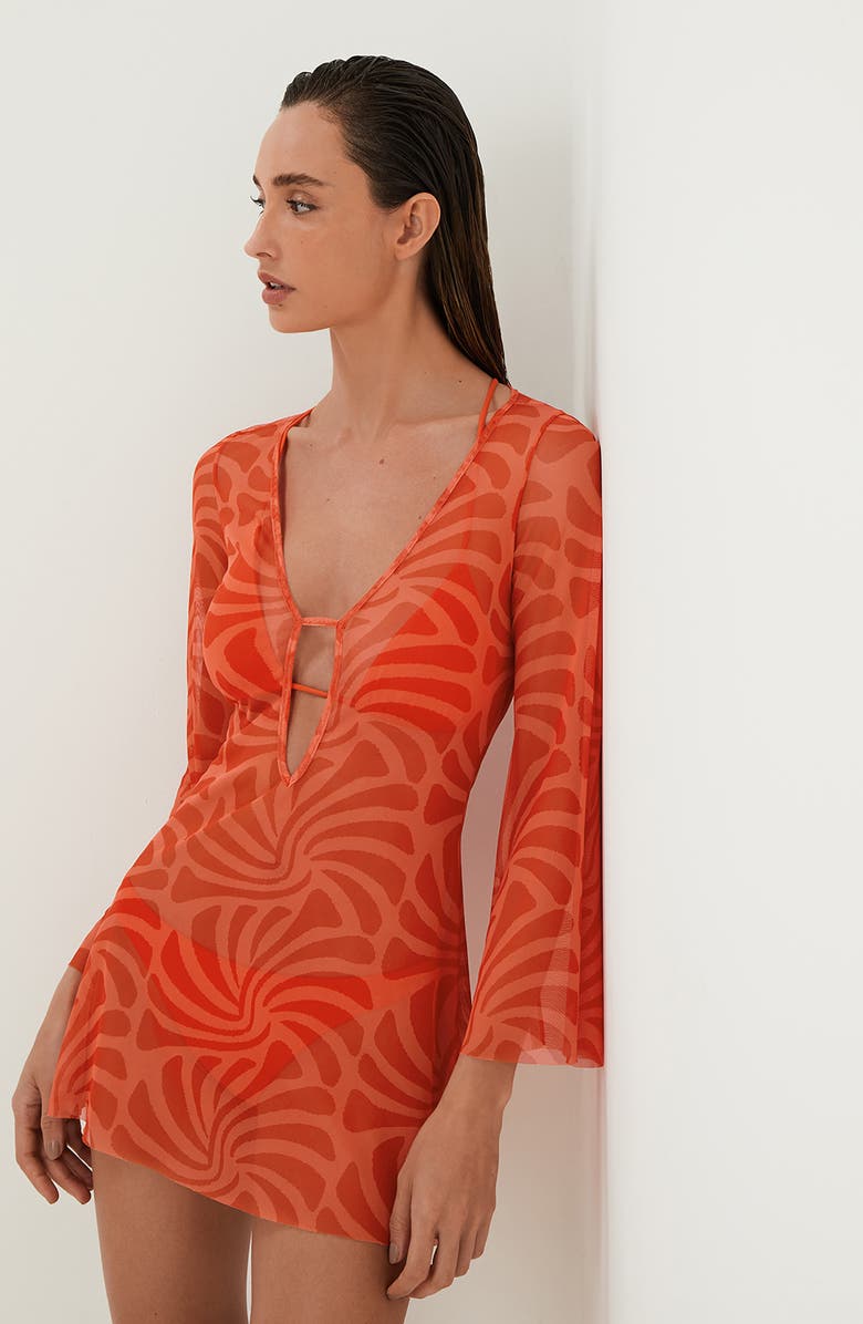 ViX Paula Hermanny Cherie Lidi Long Sleeve Cover-Up Dress, Alternate, color, 