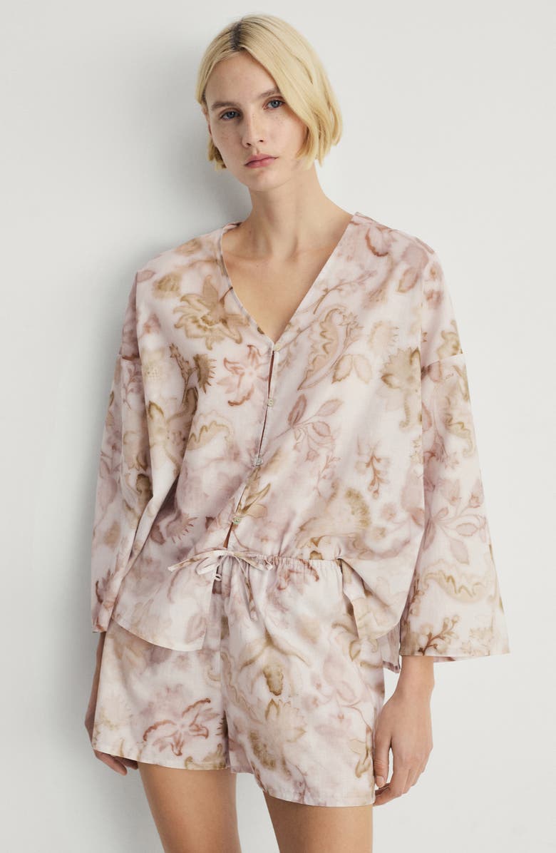 MANGO Floral Print Cotton Pajama Shorts, Alternate, color, Light/ Pastel Grey