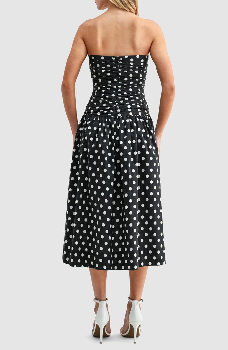 All in Favor Polka Dot Strapless Dress, Alternate, color, Black Cream Dot