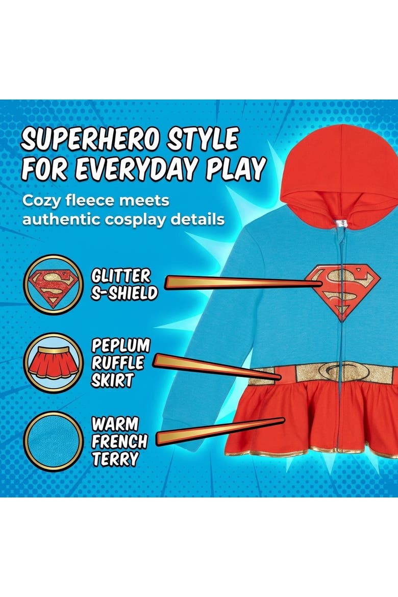 Justice League Zip-Up Hooded Jacket, Alternate, color, Supergirl Blue