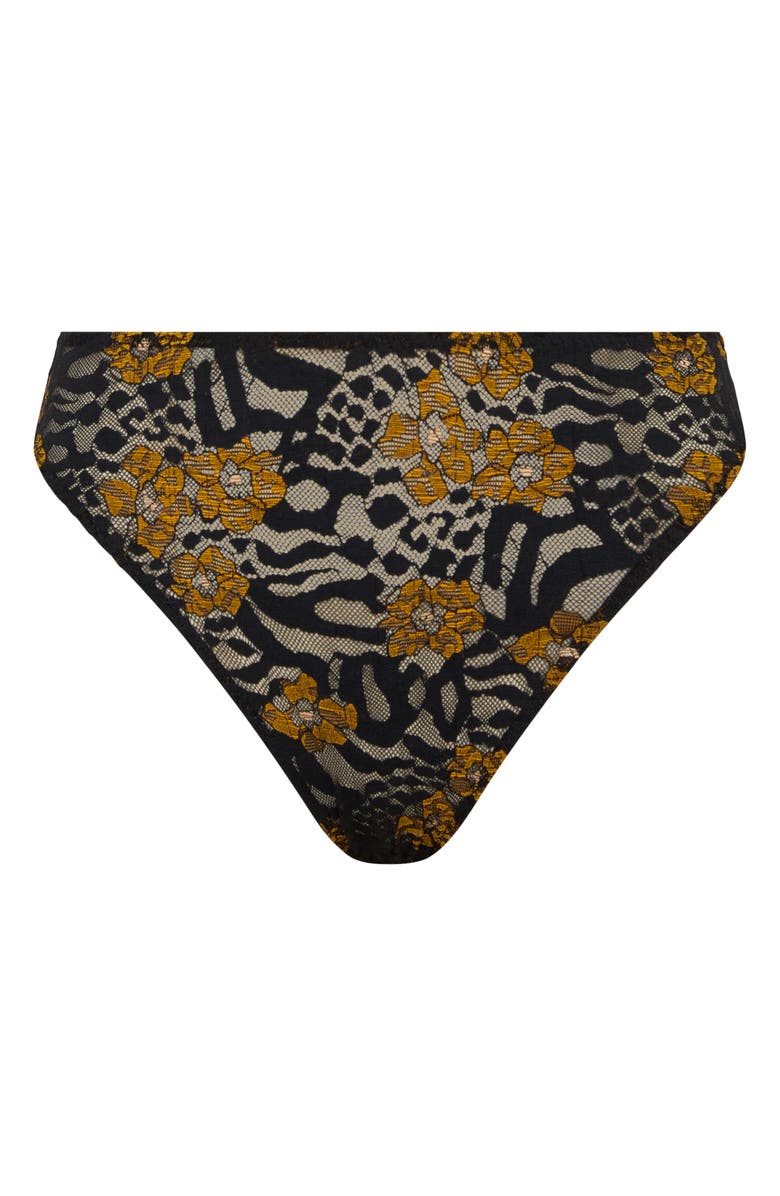 SAVAGE X FENTY Feline Floral High Rise Thong, Alternate, color, Black Caviar