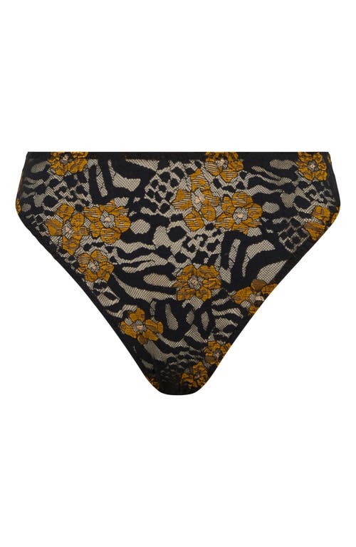Savage X Fenty Feline Floral High Rise Thong In Black