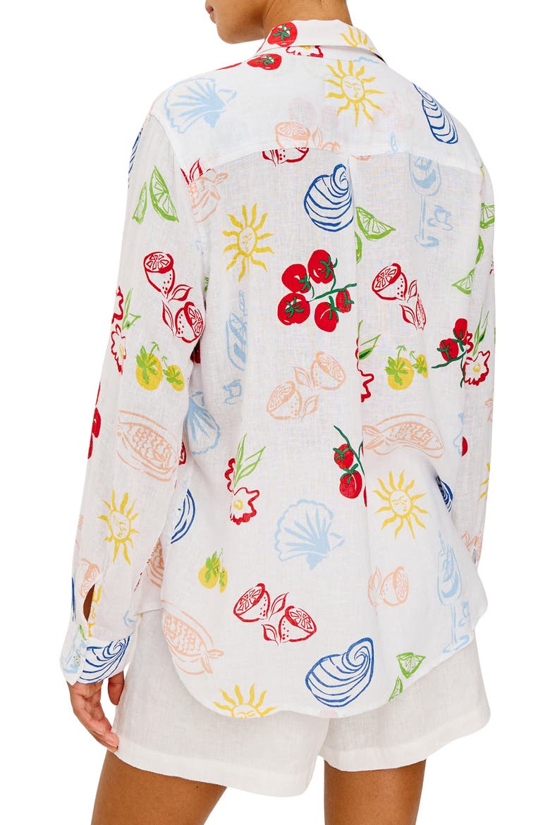 x Giadzy Charli Antipasti Print Linen Blend Button-Up Shirt, Alternate, color, WHITE ANTIPASTI